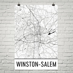 Winston Salem NC Street Map Poster Black