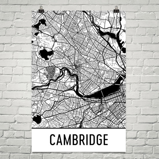Cambridge MA Street Map Poster White