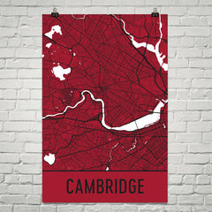 Cambridge MA Street Map Poster Red