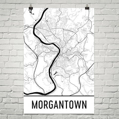 Morgantown WV Street Map Poster White