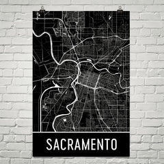 Sacramento CA Street Map Poster Black