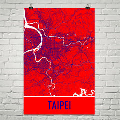 Taipei Taiwan Street Map Poster Red