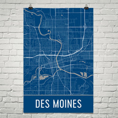 Des Moines IA Street Map Poster Blue
