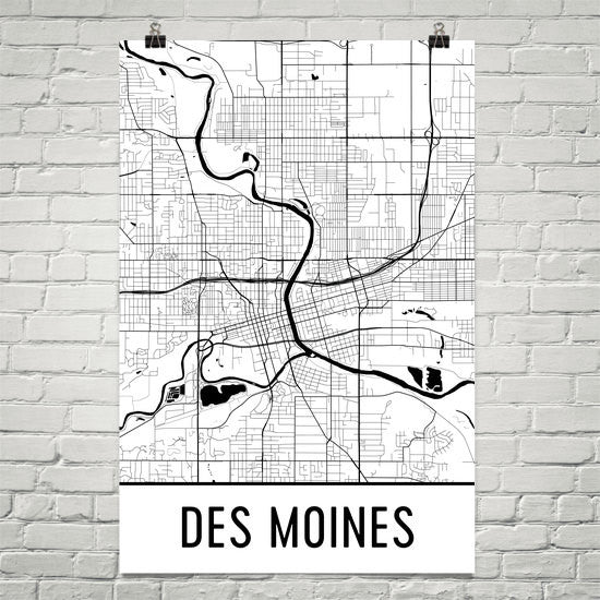 Des Moines IA Street Map Poster White