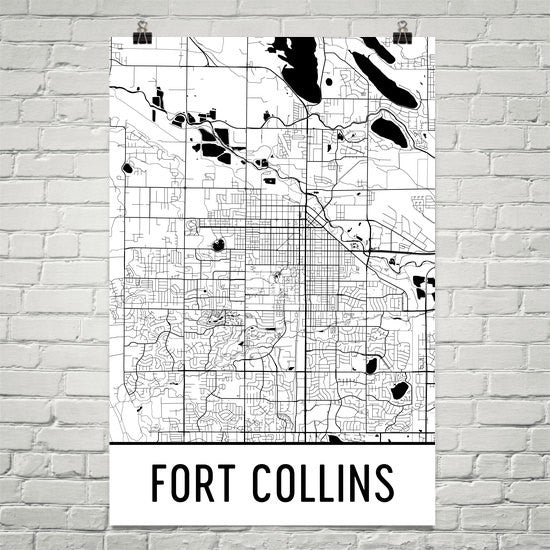 Fort Collins CO Street Map Poster White