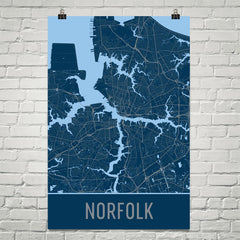 Norfolk VA Street Map Poster Blue