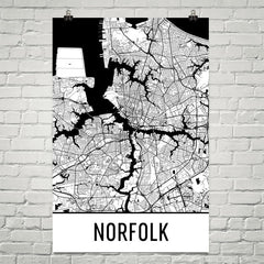 Norfolk VA Street Map Poster White