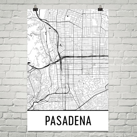 Pasadena CA Street Map Poster White