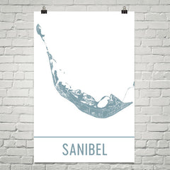 Sanibel Island FL Street Map Poster White