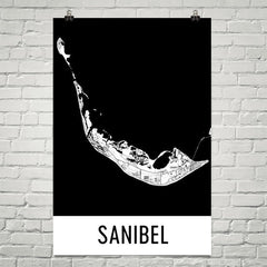Sanibel Island FL Street Map Poster Black