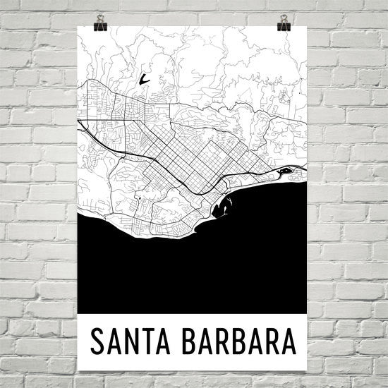 Santa Barbara CA Street Map Poster White