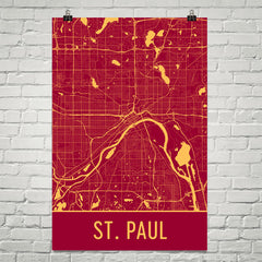 St. Paul MN Street Map Poster Yellow
