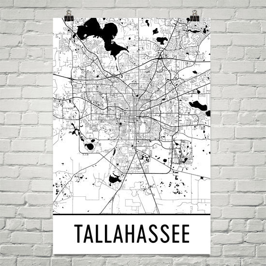 Tallahassee FL Street Map Poster White