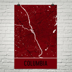 Columbia SC Street Map Poster Red