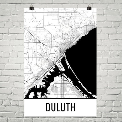 Duluth MN Street Map Poster Wall Print by Modern Map Art