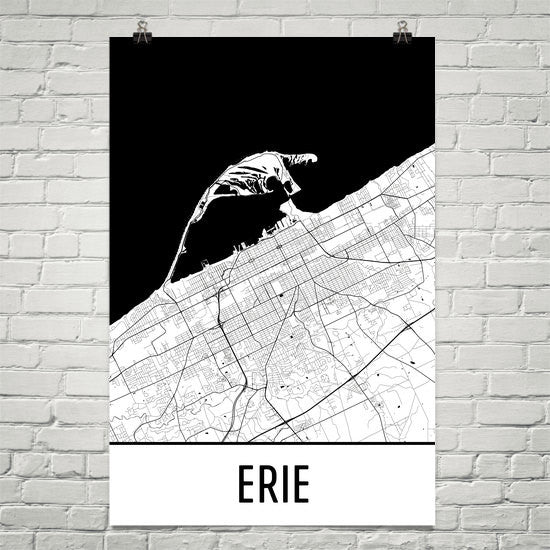 Erie PA Street Map Poster White