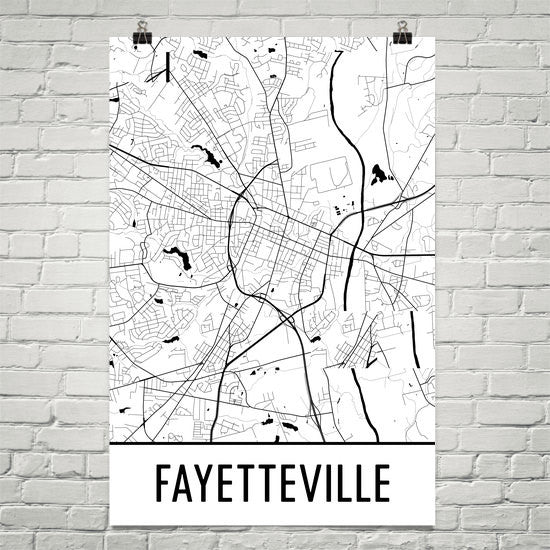 Fayetteville AR Street Map Poster White