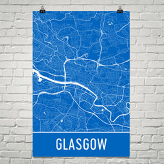 Glasgow Street Map Poster Blue