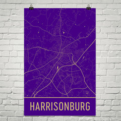 Harrisonburg VA Street Map Poster Purple