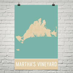 Martha's Vineyard Street Map Poster Tan and Blue