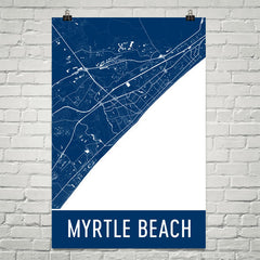 Myrtle SC Beach Street Map Poster Tan and Blue