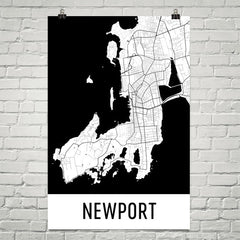 Newport RI Street Map Poster Tan and Blue