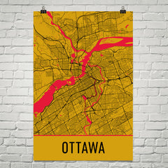 Ottawa ON Street Map Poster Yellow