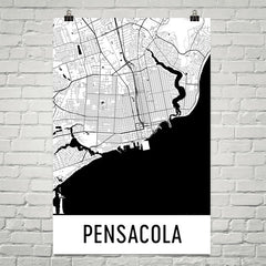 Pensacola FL Street Map Poster Black