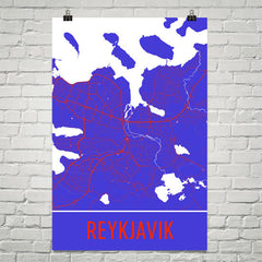 Reykjavik Iceland Street Map Poster Blue
