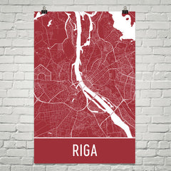 Riga Latvia Street Map Poster Red