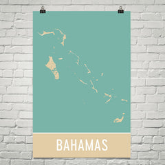 Bahamas Street Map Poster Tan and Blue