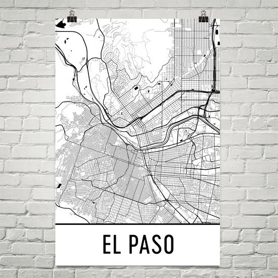 El Paso TX Street Map Poster White
