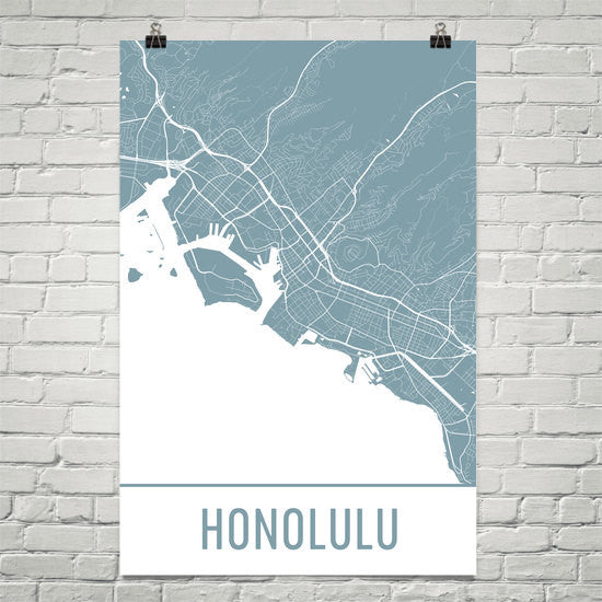 Honolulu HI Street Map Poster White