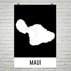 Maui Hawaii Street Map Poster Tan and Blue