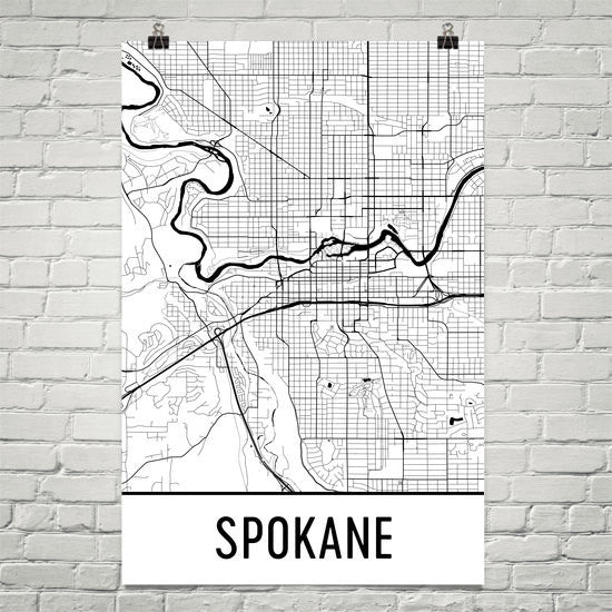 Spokane WA Street Map Poster White