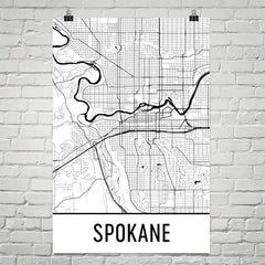 Spokane WA Street Map Poster White