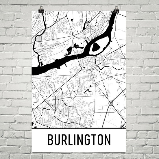Burlington NJ Street Map Poster White