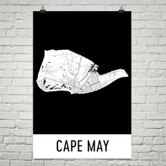Cape May NJ Street Map Poster Tan and Blue