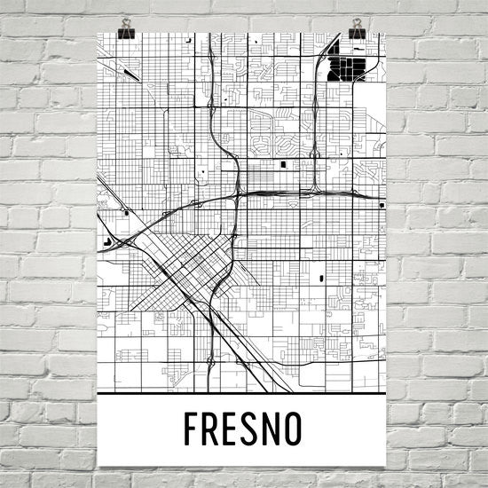 Fresno CA Street Map Poster White