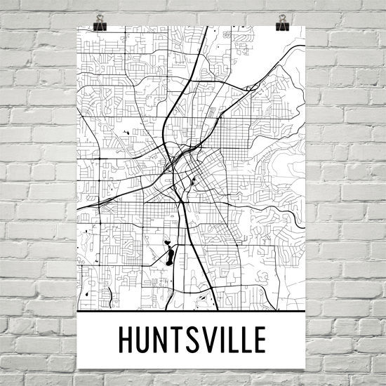 Huntsville AL Street Map Poster White