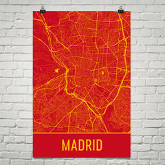Madrid Spain Street Map Poster Red