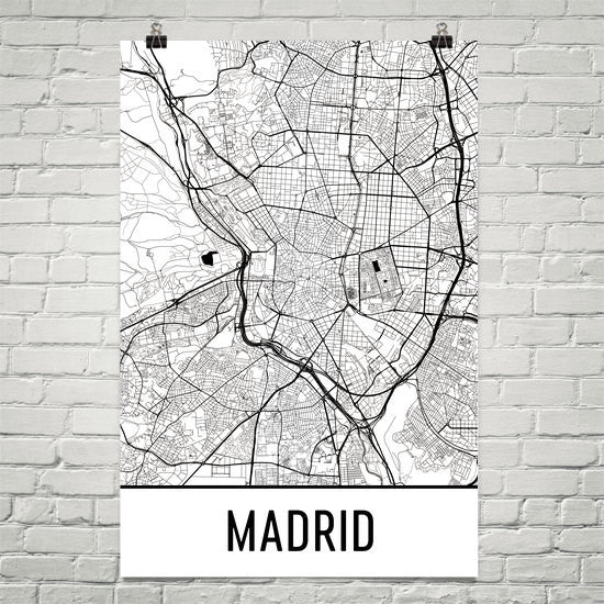 Madrid Spain Street Map Poster White