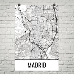 Madrid Spain Street Map Poster White