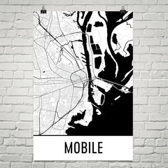 Mobile AL Street Map Poster Tan and Blue