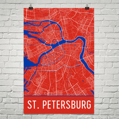 St. Petersburg Russia Street Map Poster Red
