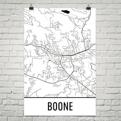 Boone NC Street Map Poster White