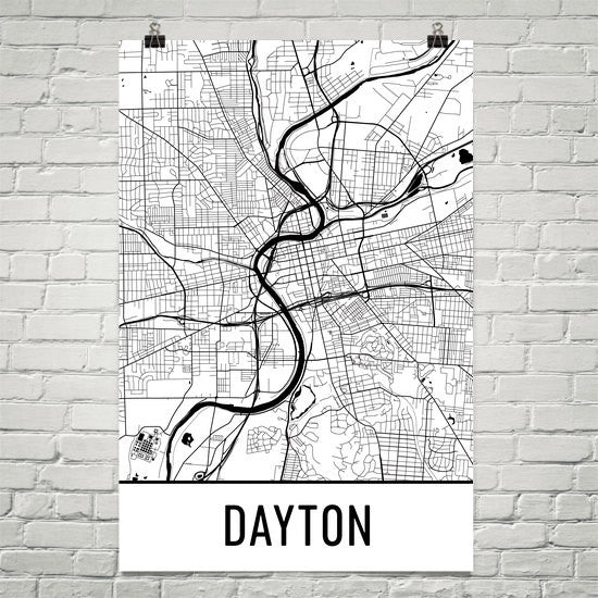 Dayton OH Street Map Poster White