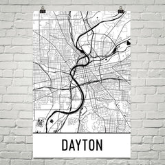 Dayton OH Street Map Poster White