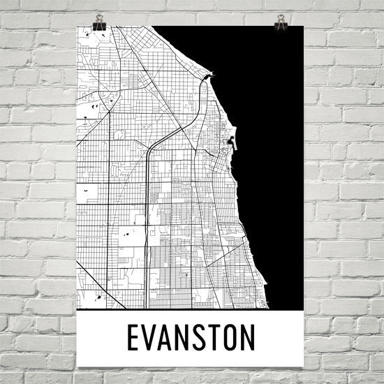 Evanston IL Street Map Poster White