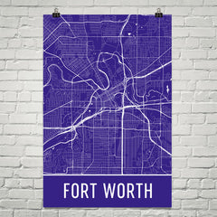 Fort Worth TX Street Map Poster Purple